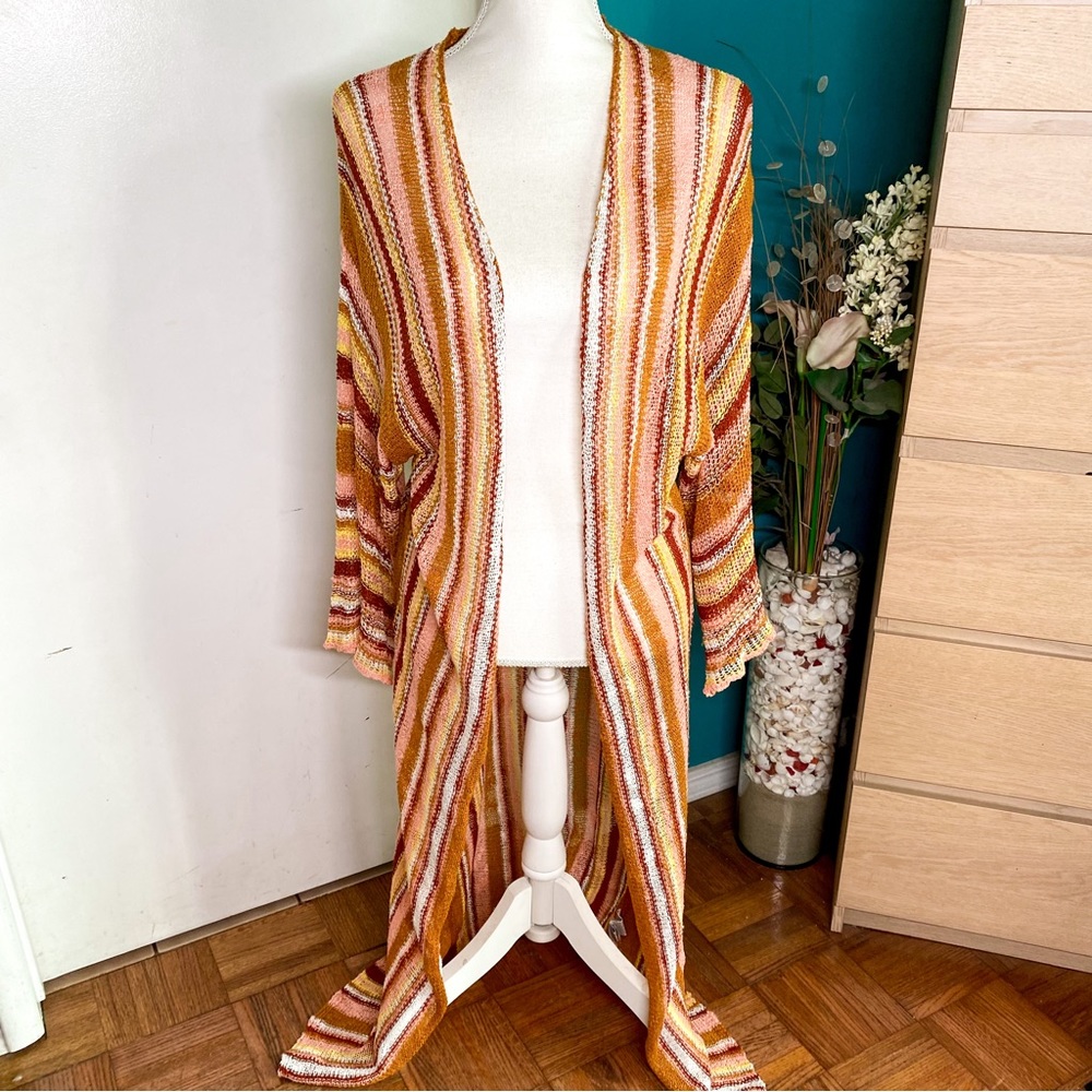Long Striped Knit Cardigan M
